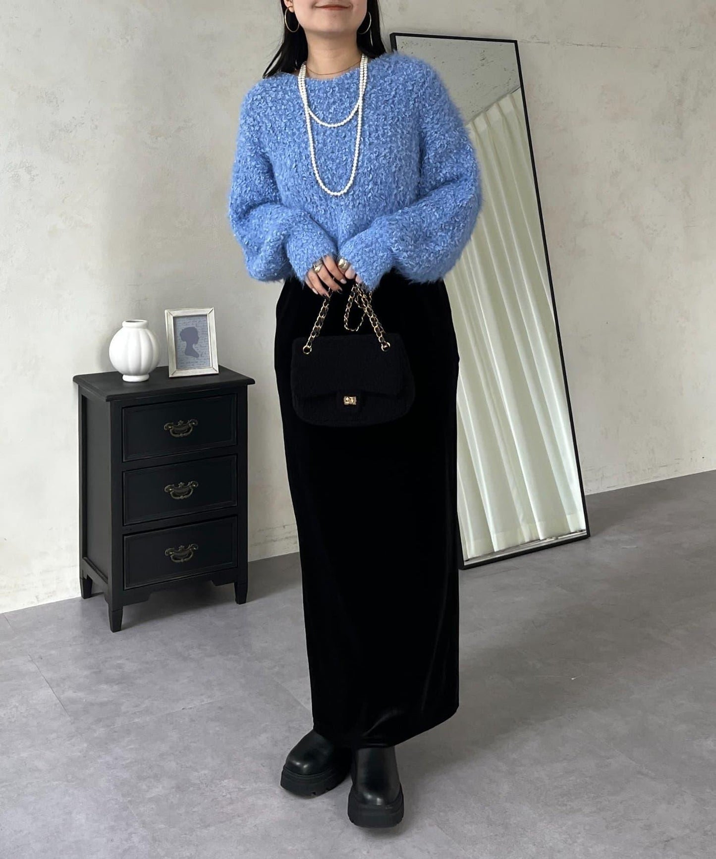 爆米花質感V領針織衫