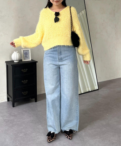 爆米花質感V領針織衫