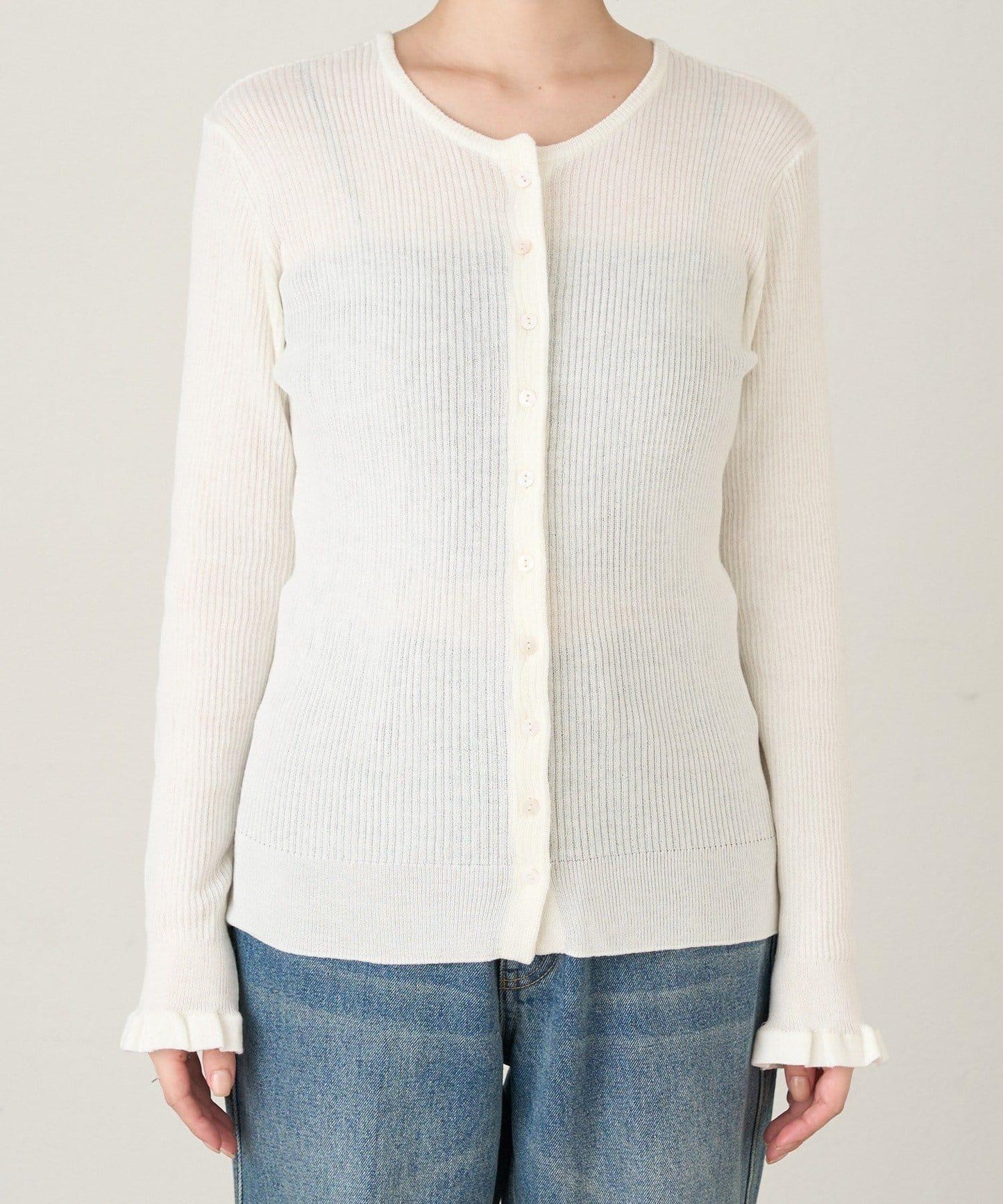 2WAY荷葉邊羅紋針織開衫