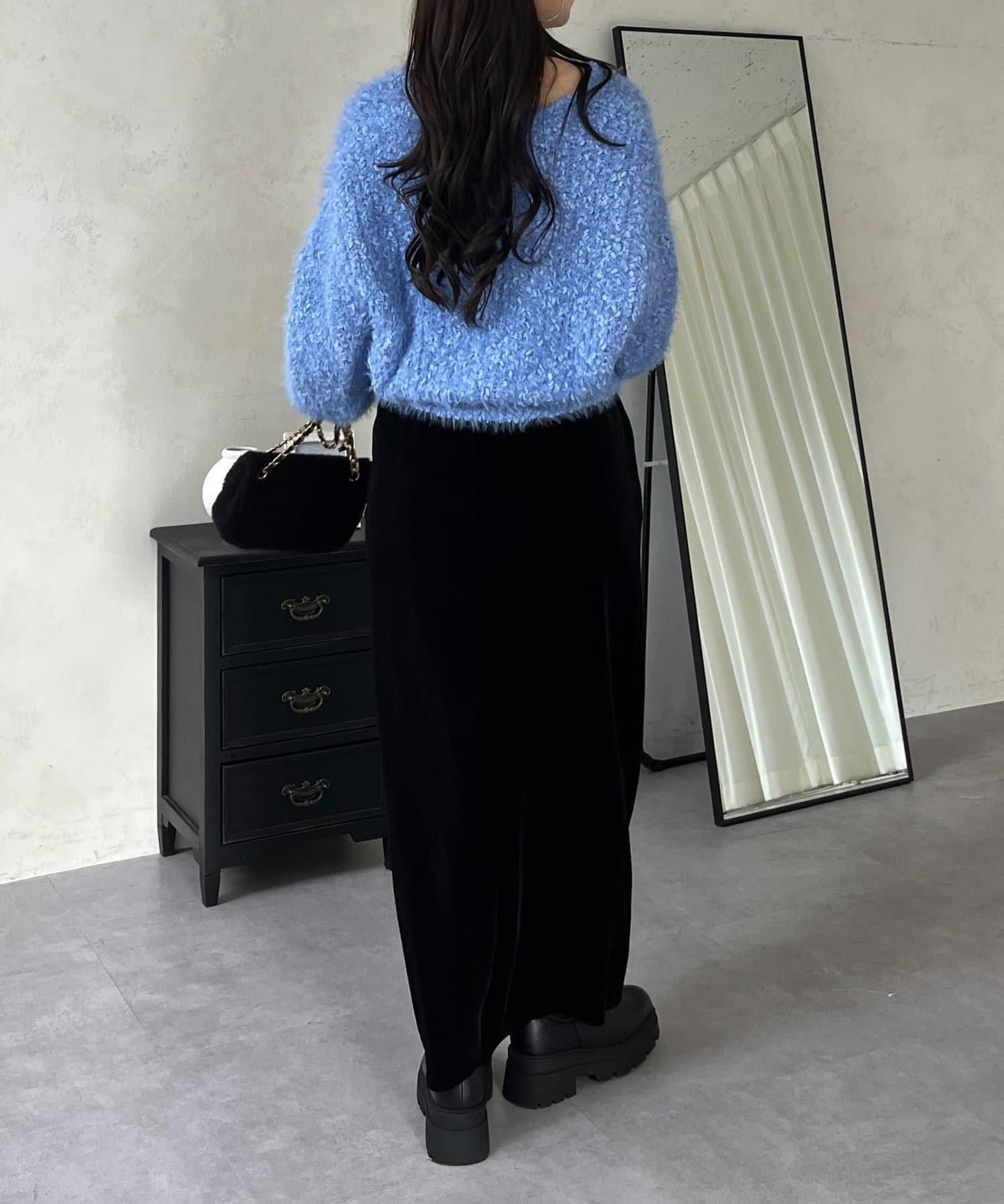 爆米花質感V領針織衫