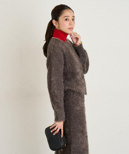 大人女性風格軟質長毛清透紐扣開衫