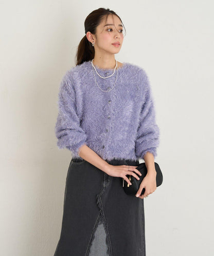 大人女性風格軟質長毛清透紐扣開衫