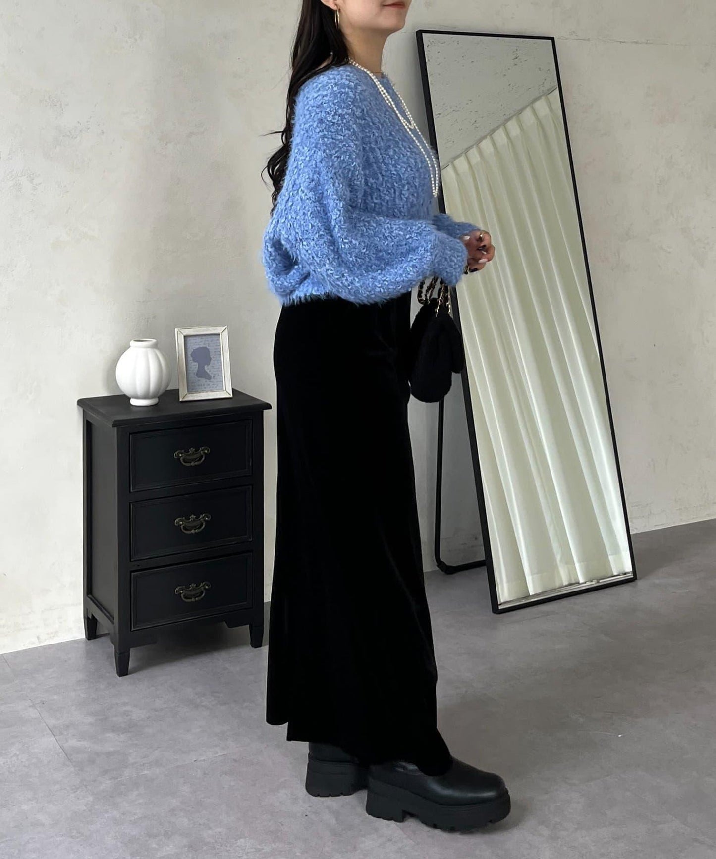 爆米花質感V領針織衫