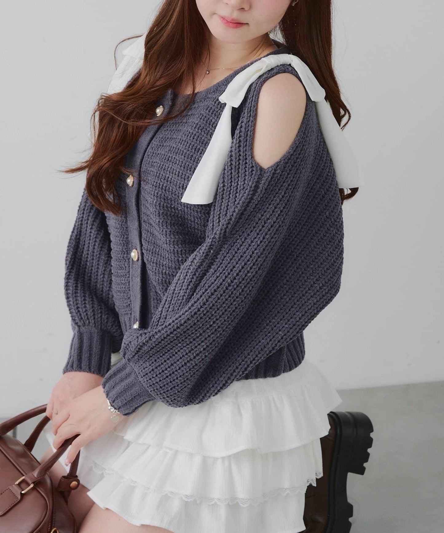 【RMAF】肩部蝴蝶結毛絨套頭衫