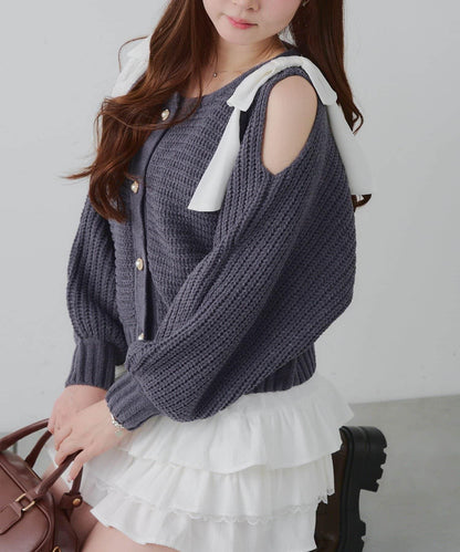 【RMAF】肩部蝴蝶結毛絨套頭衫