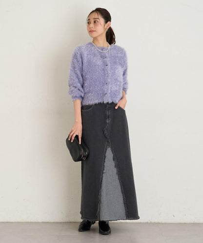 大人女性風格軟質長毛清透紐扣開衫