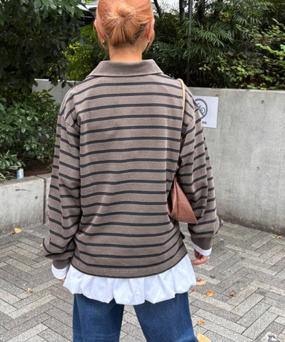 水洗工藝條紋翻領上衣