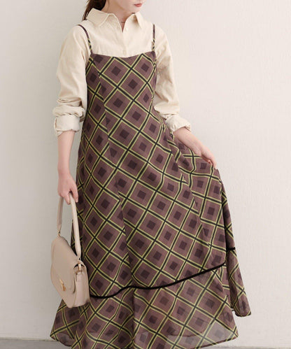 【natural couture】天鵝絨拼接吊帶連衣裙