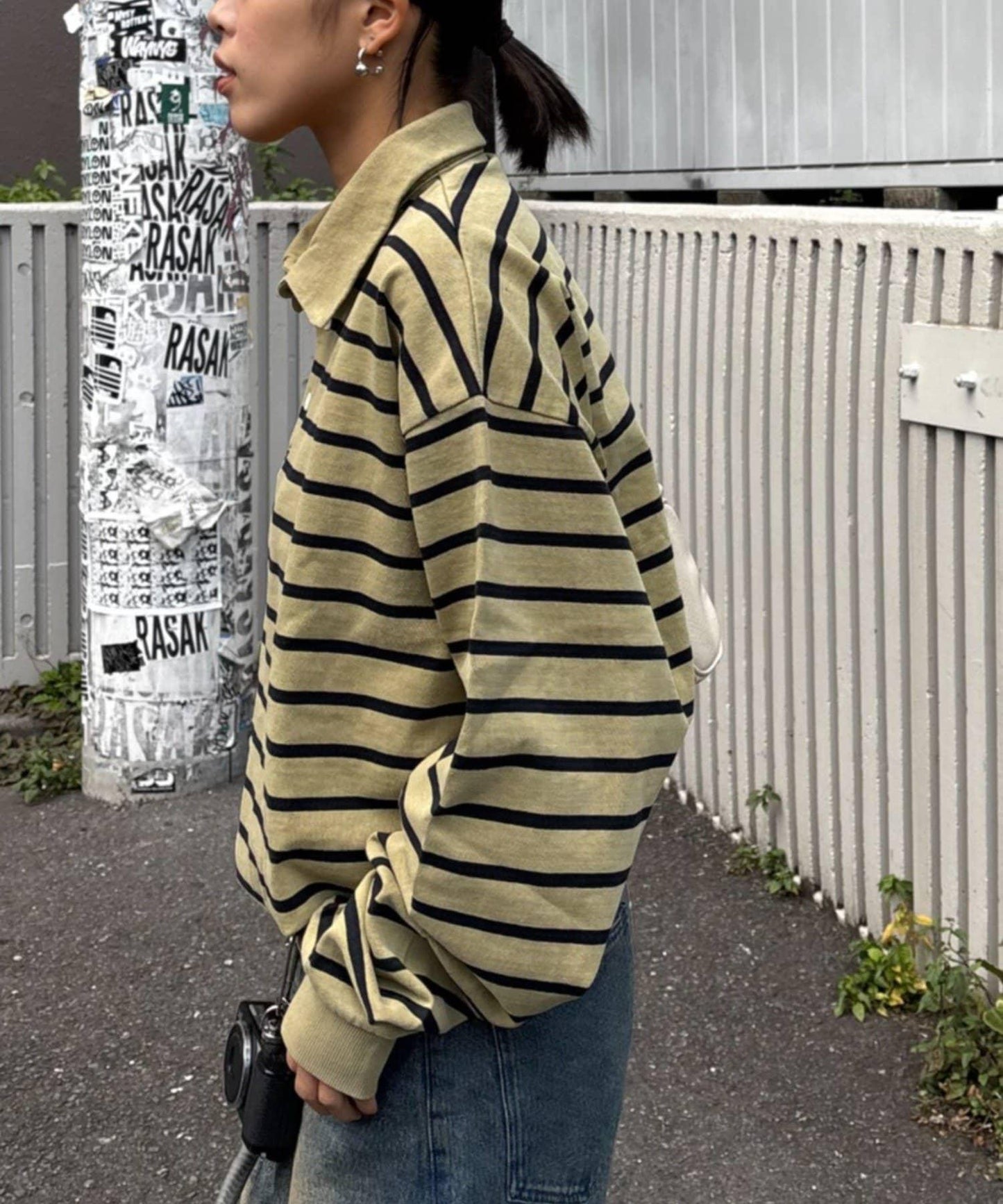 水洗工藝條紋翻領上衣