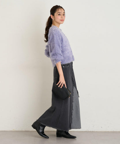 大人女性風格軟質長毛清透紐扣開衫