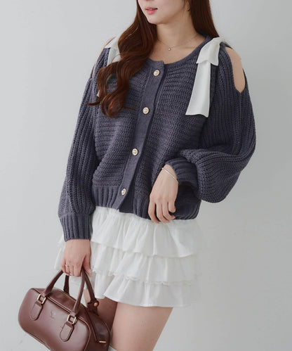 【RMAF】肩部蝴蝶結毛絨套頭衫