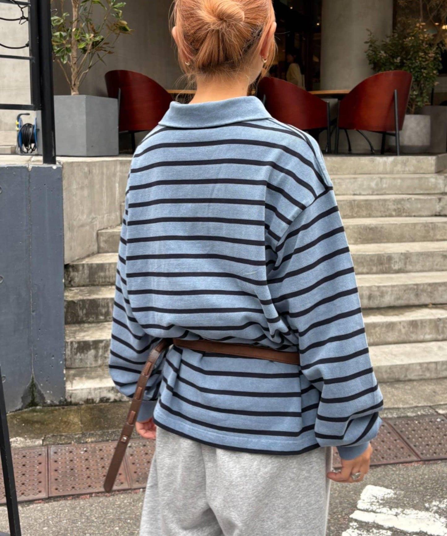 水洗工藝條紋翻領上衣