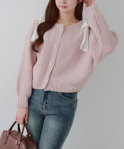 【RMAF】肩部蝴蝶結毛絨套頭衫