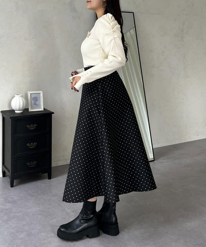 袖珍珠泡泡袖羅紋針織衫