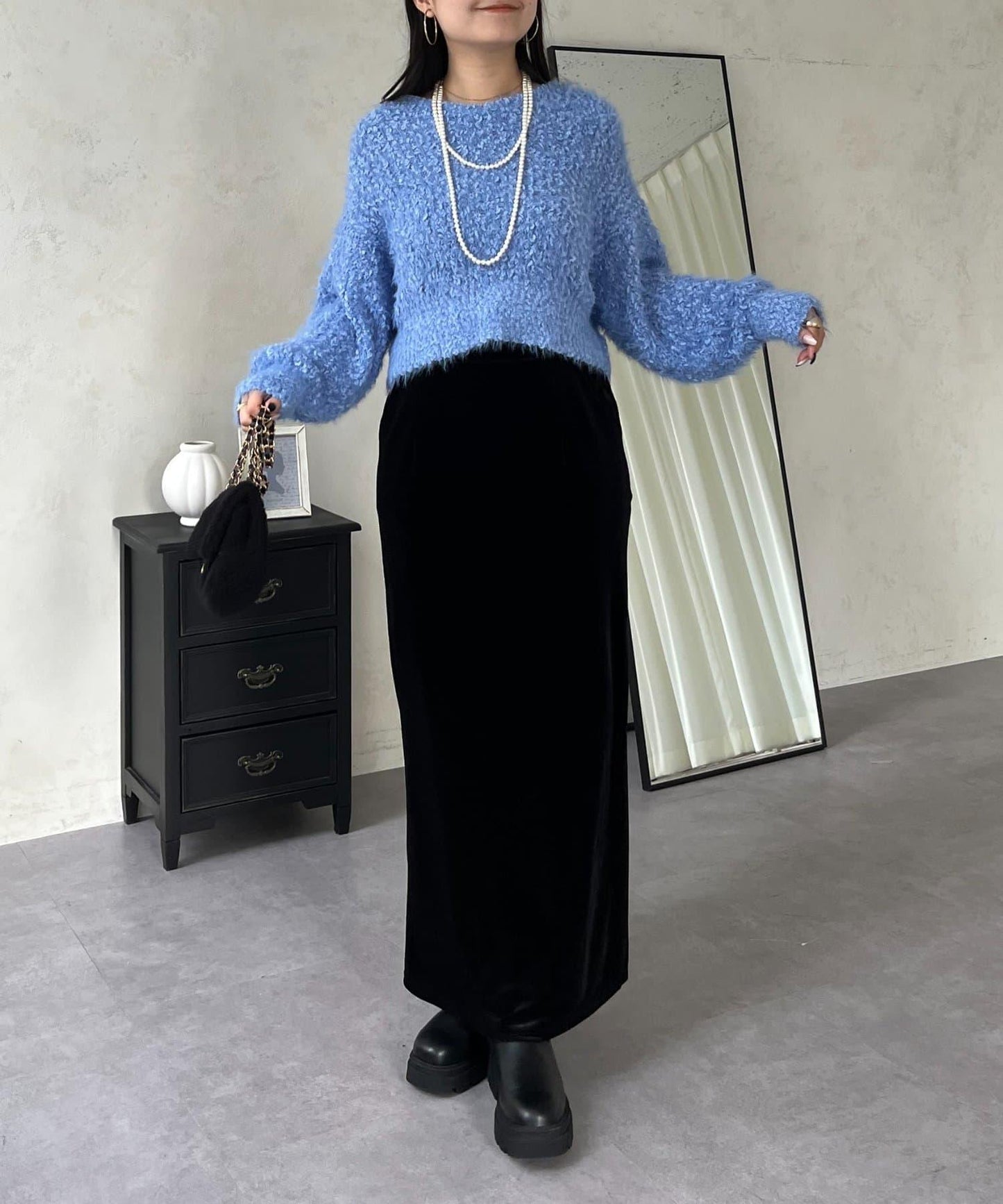 爆米花質感V領針織衫