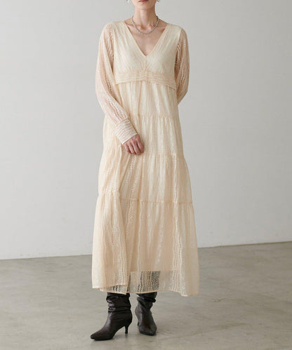 【LARUTA】蕾絲拼接長款連衣裙