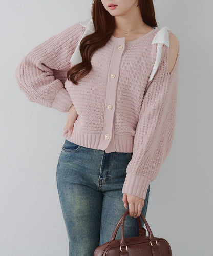 【RMAF】肩部蝴蝶結毛絨套頭衫