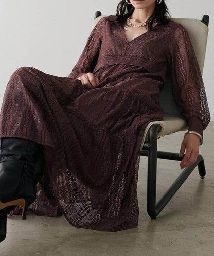 【LARUTA】蕾絲拼接長款連衣裙