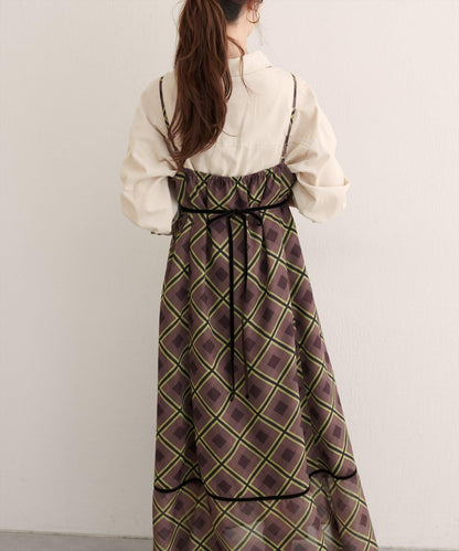 【natural couture】天鵝絨拼接吊帶連衣裙