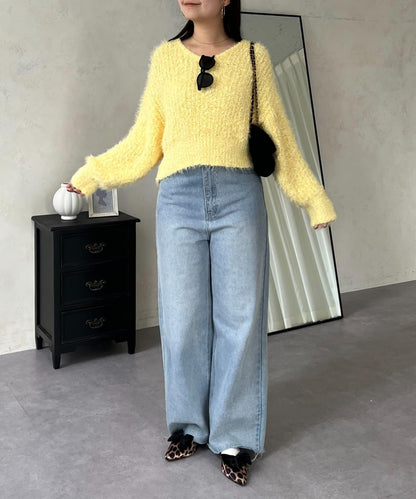 爆米花質感V領針織衫