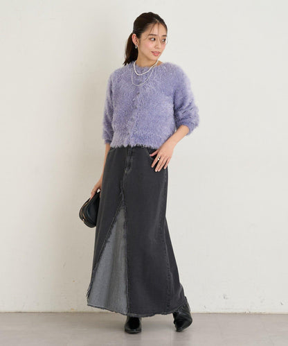 大人女性風格軟質長毛清透紐扣開衫