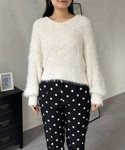 爆米花質感V領針織衫