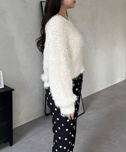 爆米花質感V領針織衫