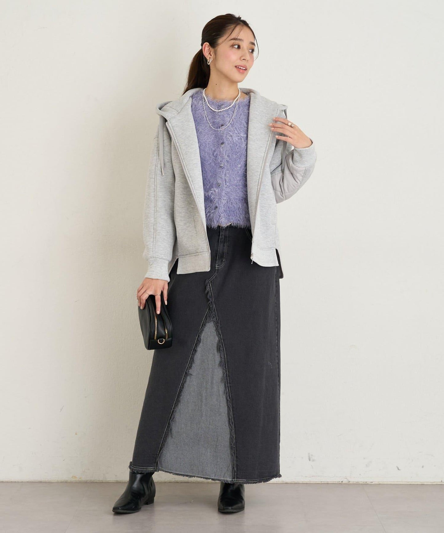 大人女性風格軟質長毛清透紐扣開衫