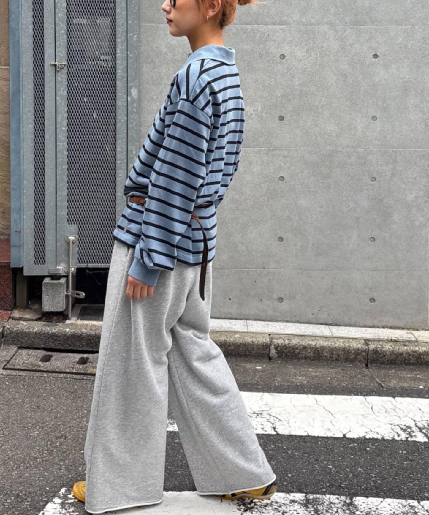 水洗工藝條紋翻領上衣