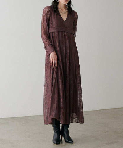 【LARUTA】蕾絲拼接長款連衣裙