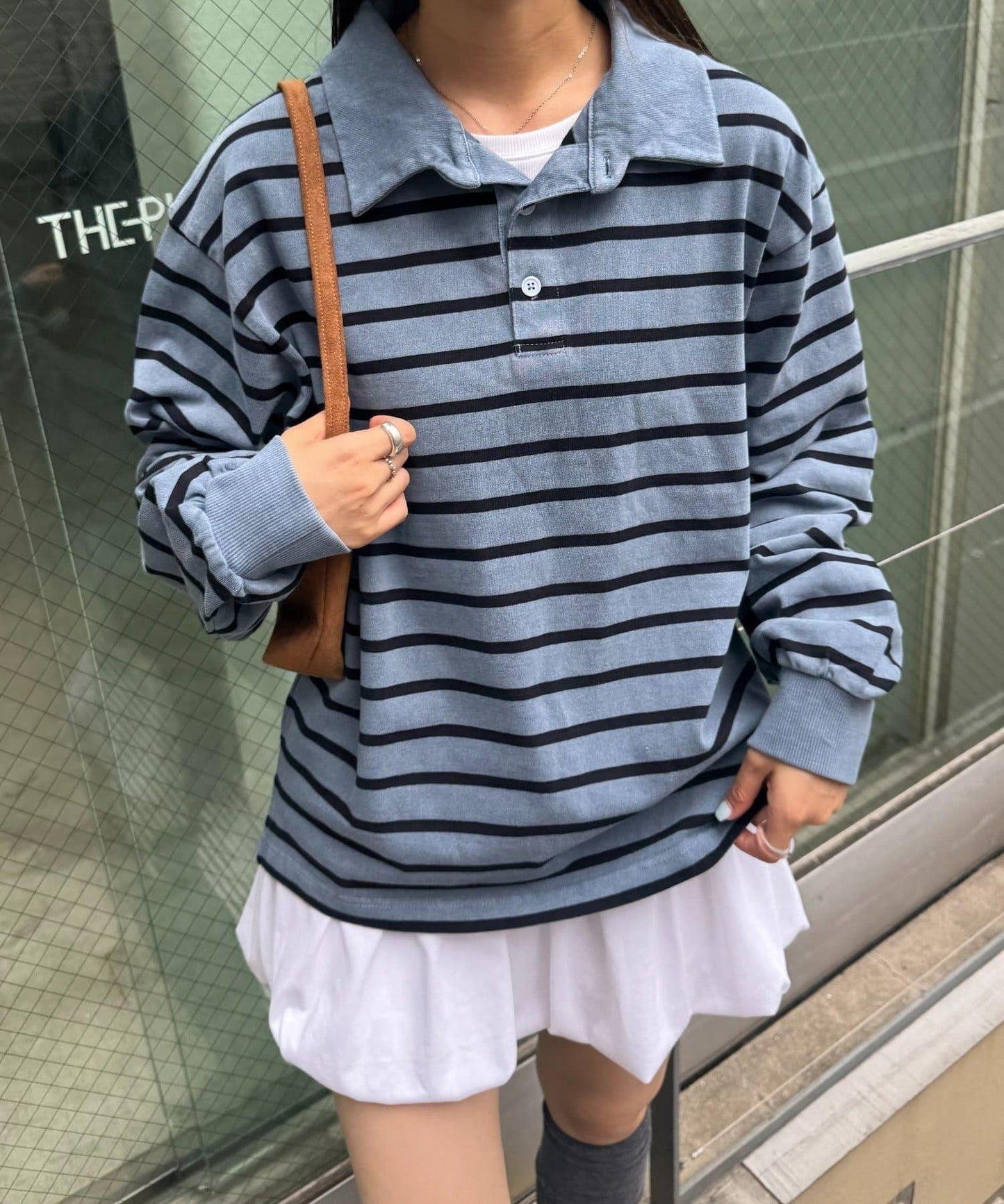 水洗工藝條紋翻領上衣