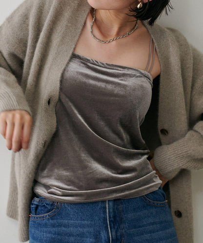 【LARUTA】帶胸墊天鵝絨吊帶背心