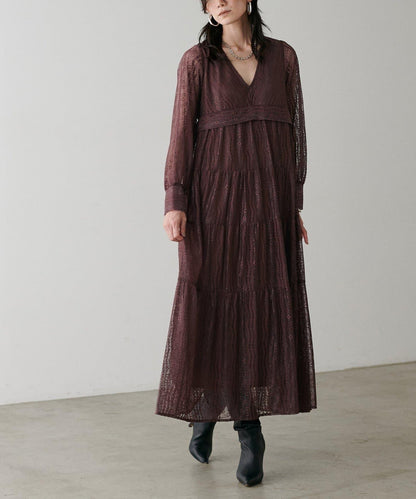 【LARUTA】蕾絲拼接長款連衣裙