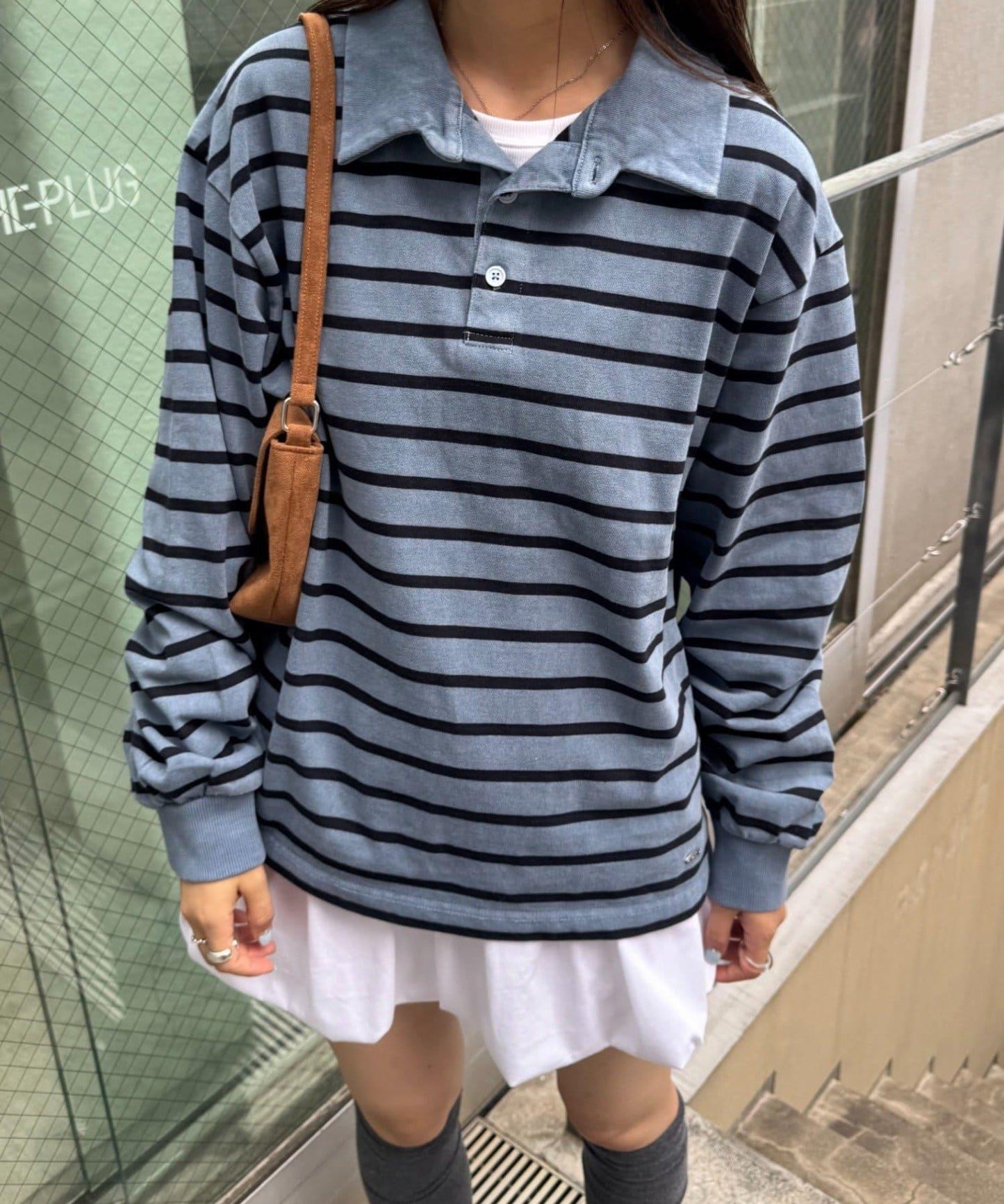 水洗工藝條紋翻領上衣