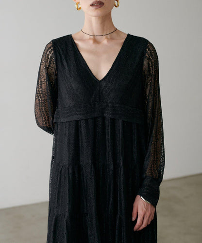 【LARUTA】蕾絲拼接長款連衣裙