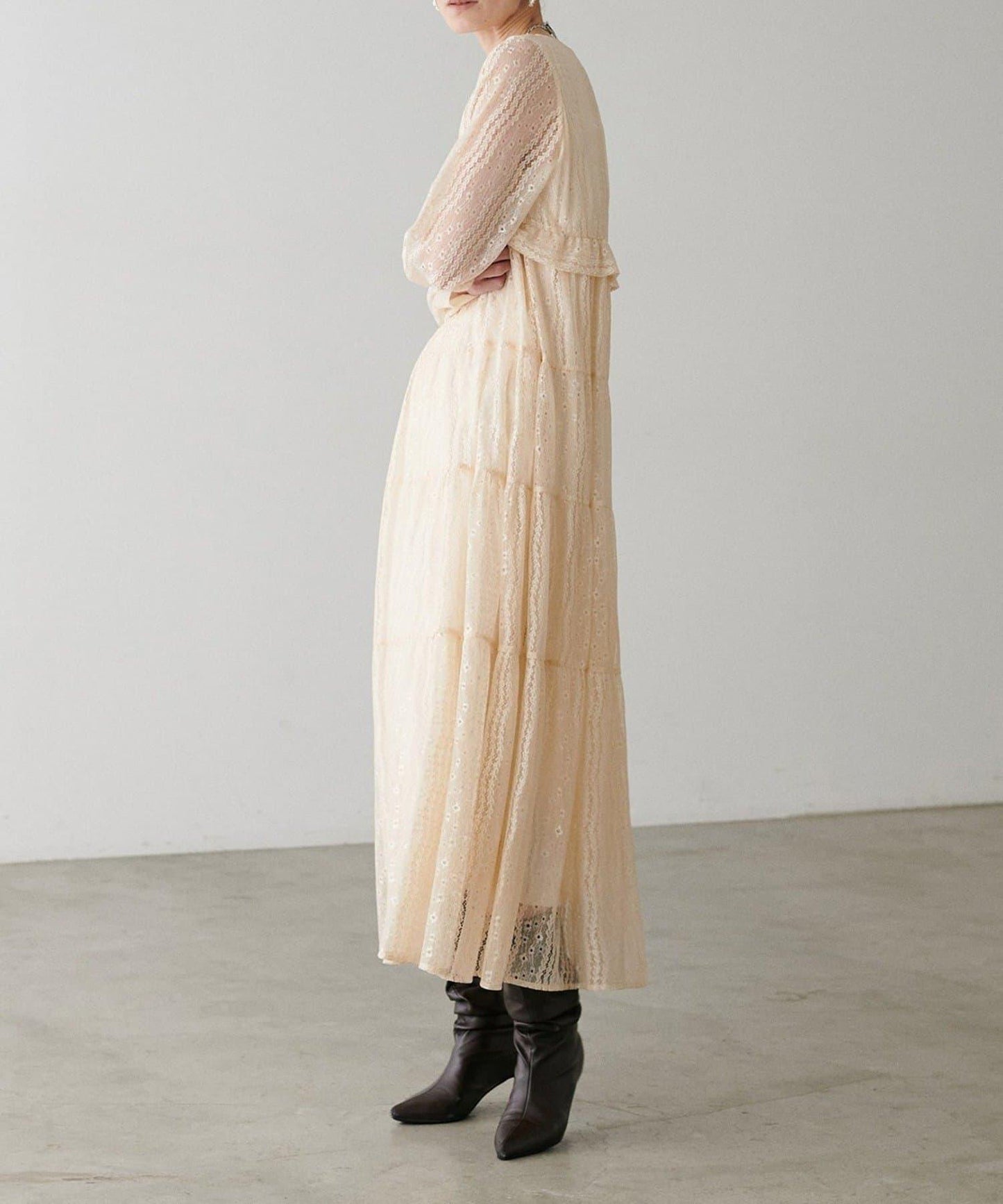 【LARUTA】蕾絲拼接長款連衣裙