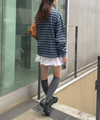 水洗工藝條紋翻領上衣