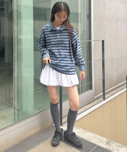 水洗工藝條紋翻領上衣