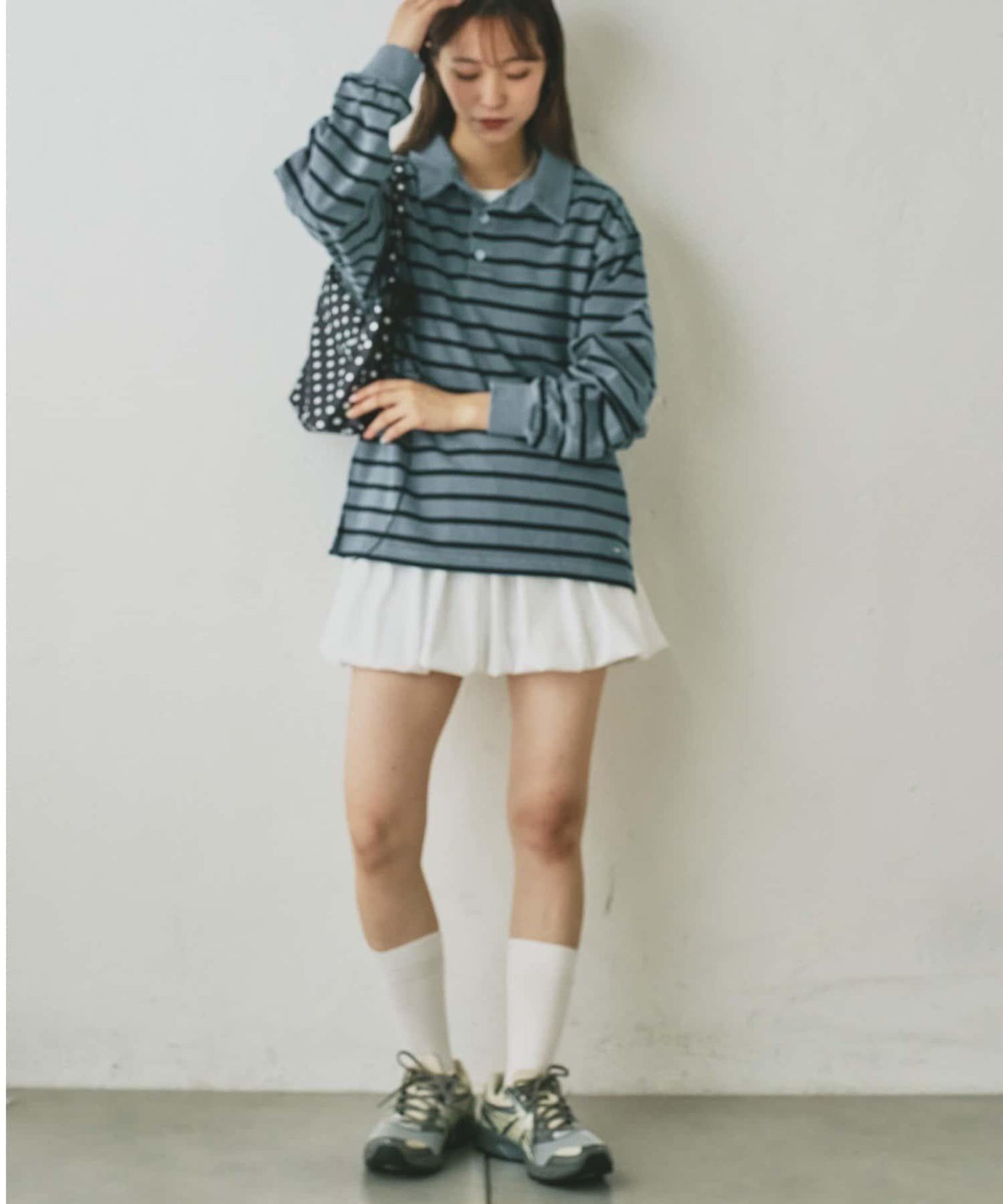 水洗工藝條紋翻領上衣