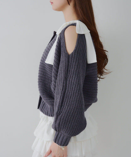 【RMAF】肩部蝴蝶結毛絨套頭衫