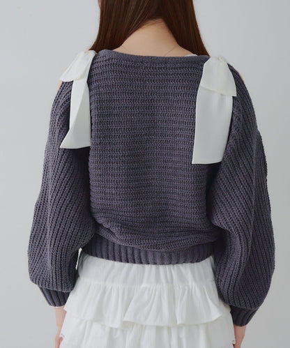 【RMAF】肩部蝴蝶結毛絨套頭衫