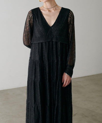 【LARUTA】蕾絲拼接長款連衣裙