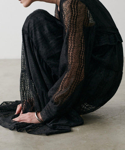 【LARUTA】蕾絲拼接長款連衣裙