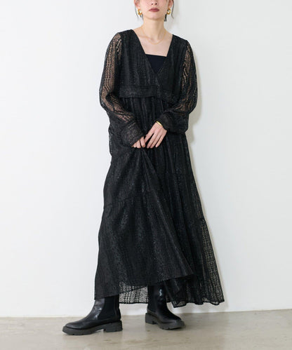 【LARUTA】蕾絲拼接長款連衣裙