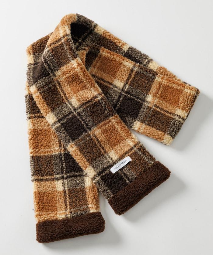 格紋羊羔絨抓絨圍巾