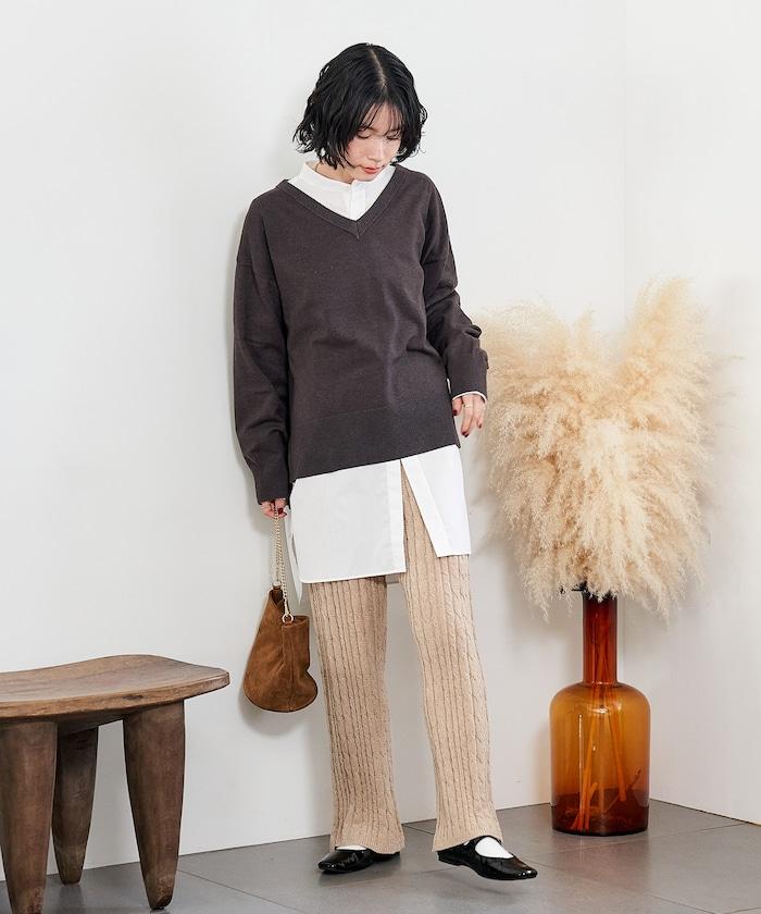 絨線編織針織長褲