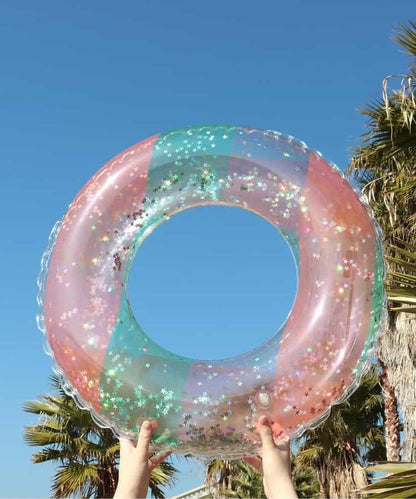 透明格紋亮片泳圈_浮圈