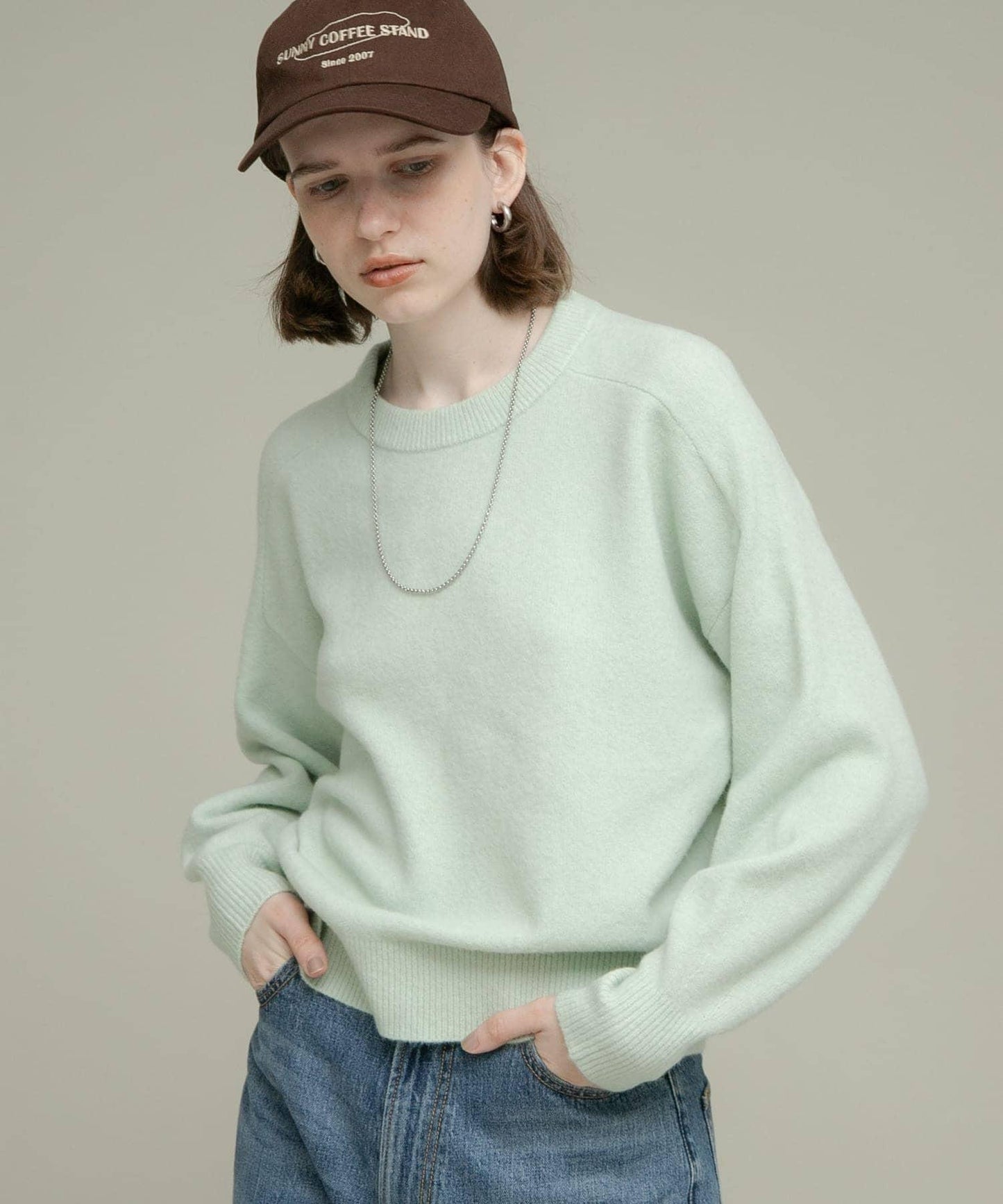 絨感圓領針織套頭衫