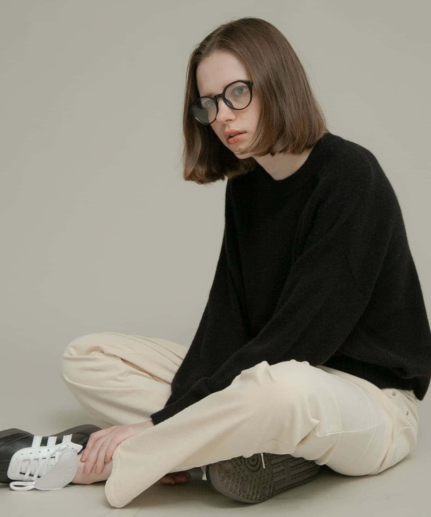 絨感圓領針織套頭衫