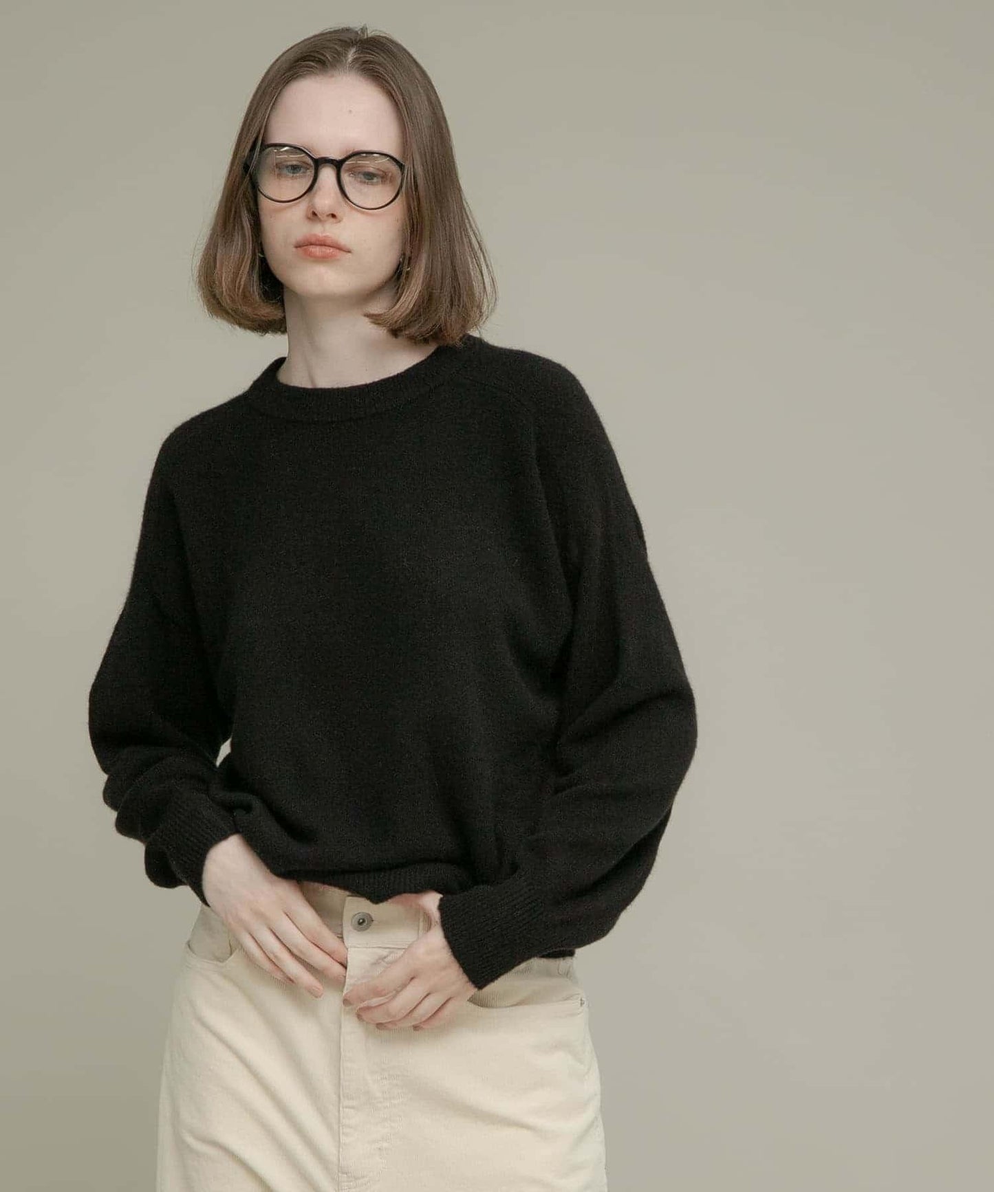 絨感圓領針織套頭衫